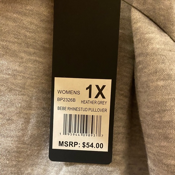 NWT Bebe Sport heather grey rhinestone pullover, Sz. 1X - Picture 4 of 5